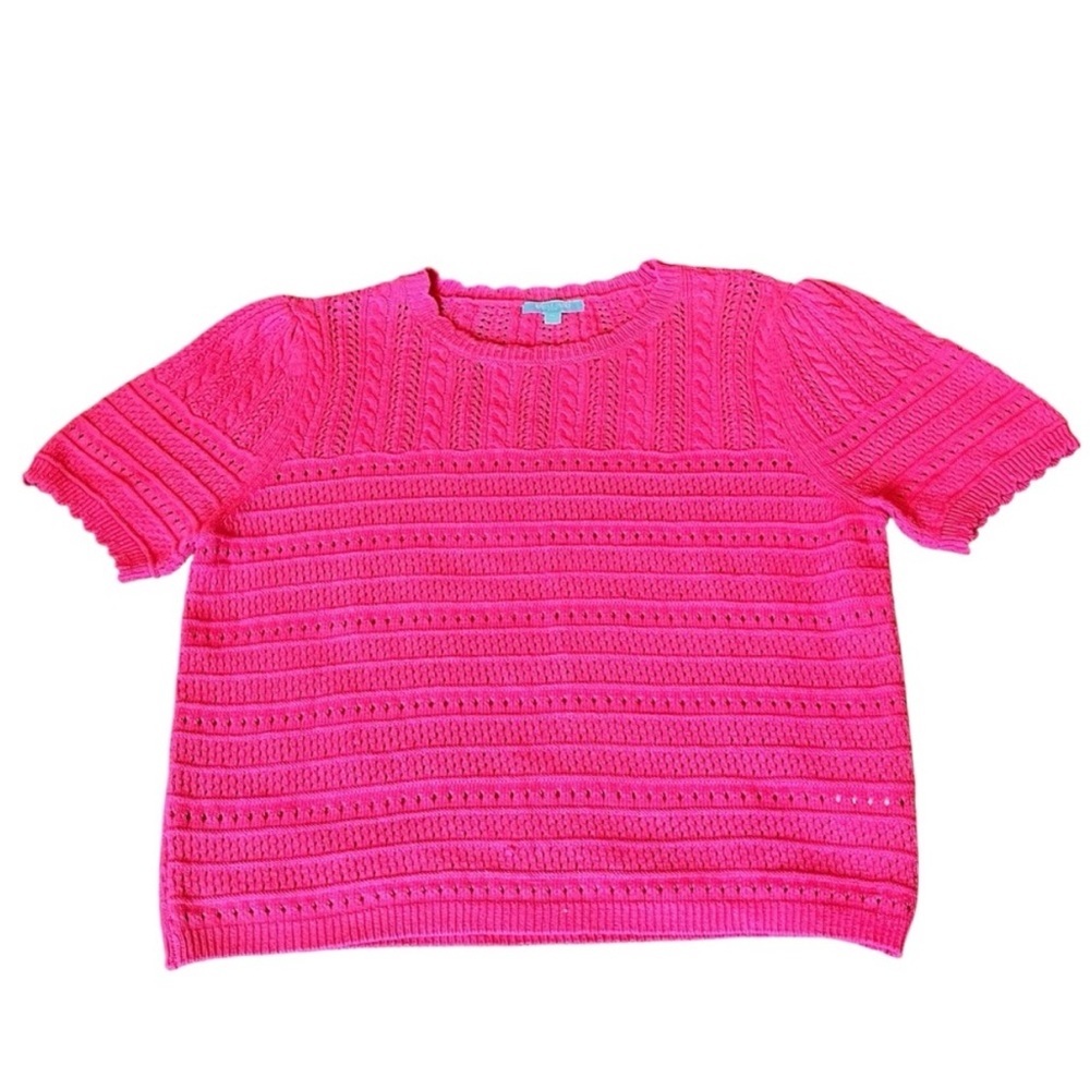 ❤️🔥 Draper James - Bright Pink Pointelle Short Sleeve Sweater - XL